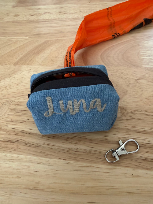 Custom Embroidered Denim Dog Waste Bag Holder