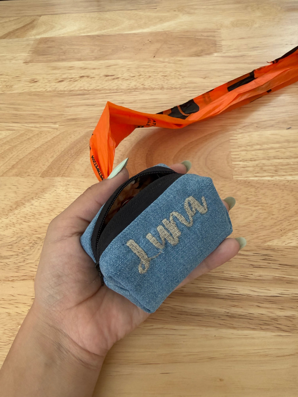 Custom Embroidered Denim Dog Waste Bag Holder